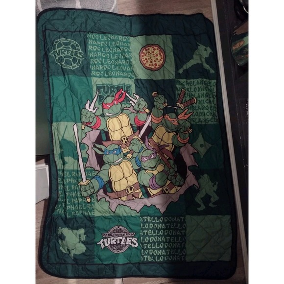 Vintage Teenage Mutant Ninja Turtles Toddler Bed Set Comforter Fitted Sheet...